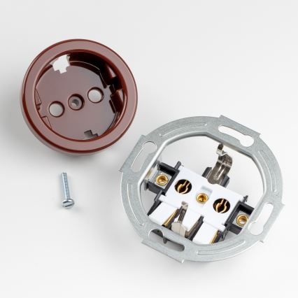 Kliklap - Retro wandcontactdoos met afdekraam, SCHUKO 230V/16A, bruin