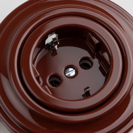 Kliklap - Retro wandcontactdoos met afdekraam, SCHUKO 230V/16A, bruin