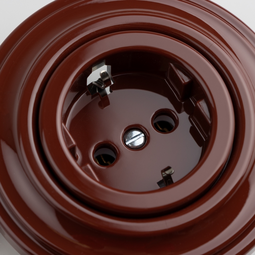 Kliklap - Retro wandcontactdoos met afdekraam, SCHUKO 230V/16A, bruin