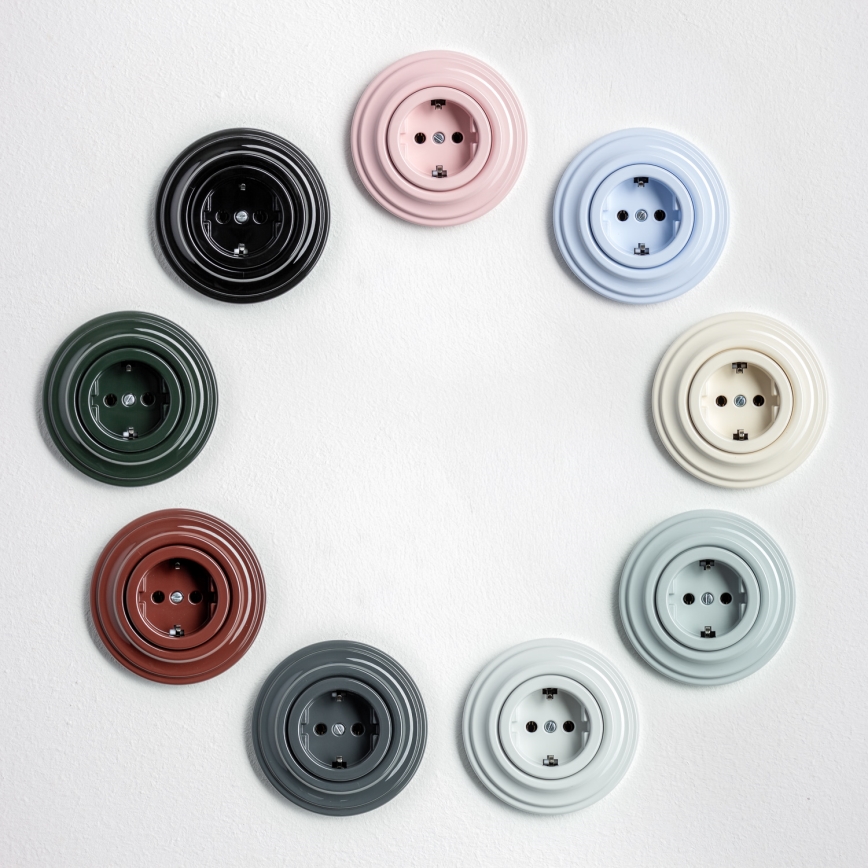 Kliklap - Retro wandcontactdoos met afdekraam, SCHUKO 230V/16A, bruin