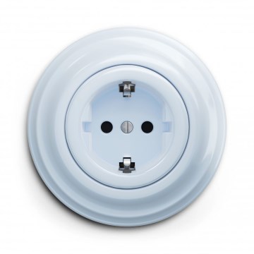 Kliklap - Retro wandcontactdoos voor huishoudelijk gebruik met SCHUKO-afdekraam 230V/16A, blauw