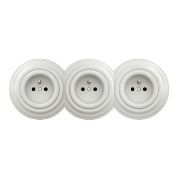 Kliklap - Triple prise murale rétro pour usage domestique avec cadre, 230 V, blanche