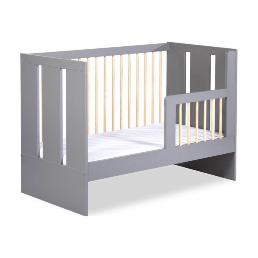 KLUPŚ - Lit bébé + barrière de sécurité PAULINE 120x60 cm pin/gris