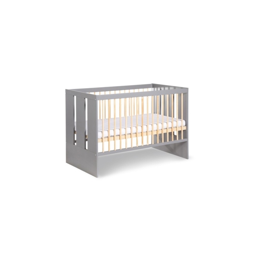 KLUPŚ - Lit bébé + barrière de sécurité PAULINE 120x60 cm pin/gris
