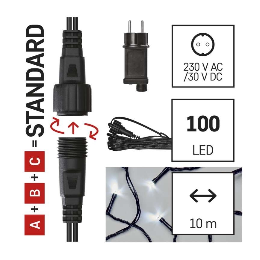 Koelwit LED Kerst buitenketting 100x LED / 15m IP44