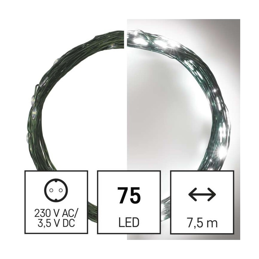 Koelwit LED Kerst buitenketting 75x LED / 12,5m IP44