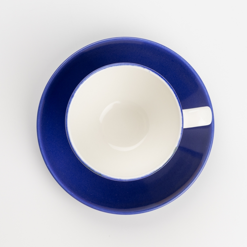 Koffie set 6x keramische beker Tereza met een schotel wit blauw geel
