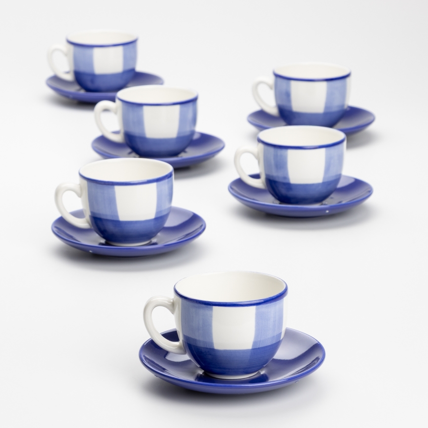 Koffie set 6x keramische beker Tereza met een schotel wit blauw geel