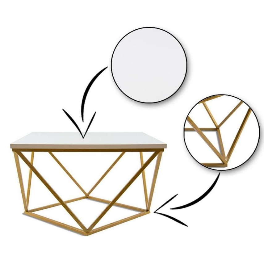 Koffie Tafel CURVED 62x62 cm goud/wit