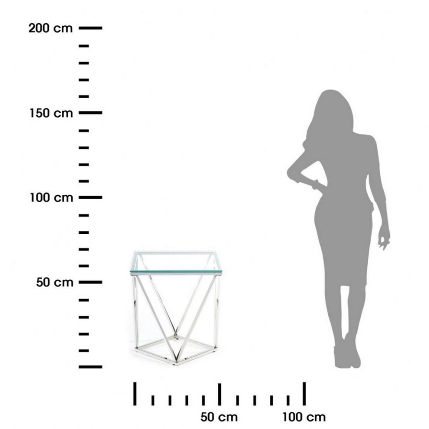 Koffie Tafel DIAMANTA 50x50 cm glanzend chroom/doorzichtig