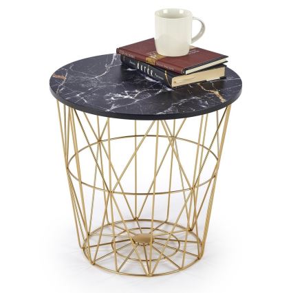 Koffie Tafel HARISSA 41x42 cm goud/zwart marmeren decor