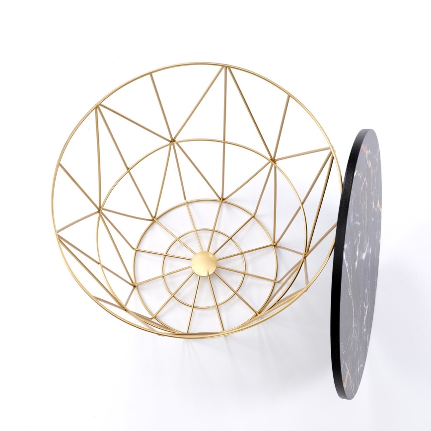 Koffie Tafel HARISSA 41x42 cm goud/zwart marmeren decor