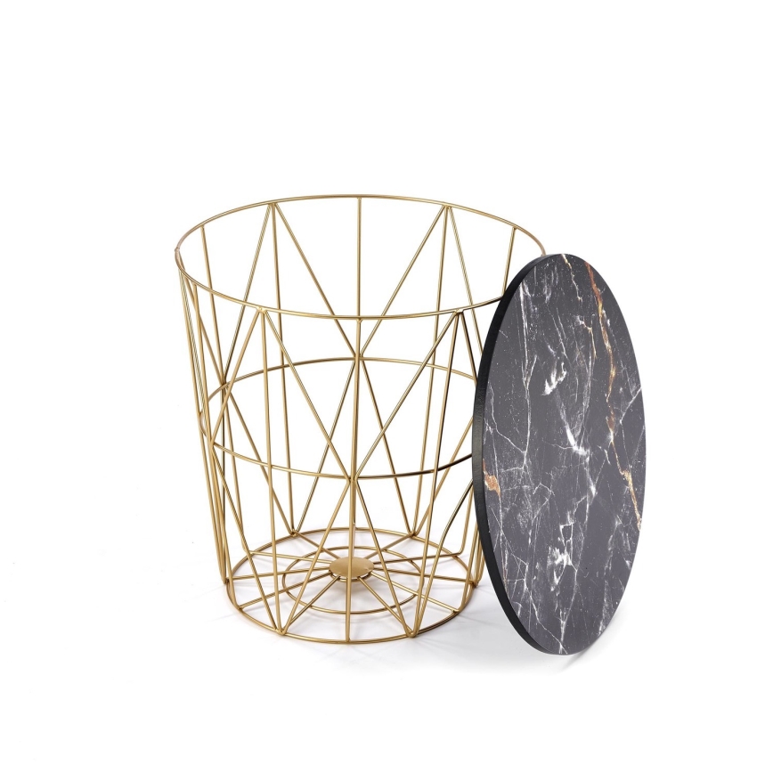 Koffie Tafel HARISSA 41x42 cm goud/zwart marmeren decor