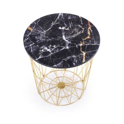 Koffie Tafel HARISSA 41x42 cm goud/zwart marmeren decor