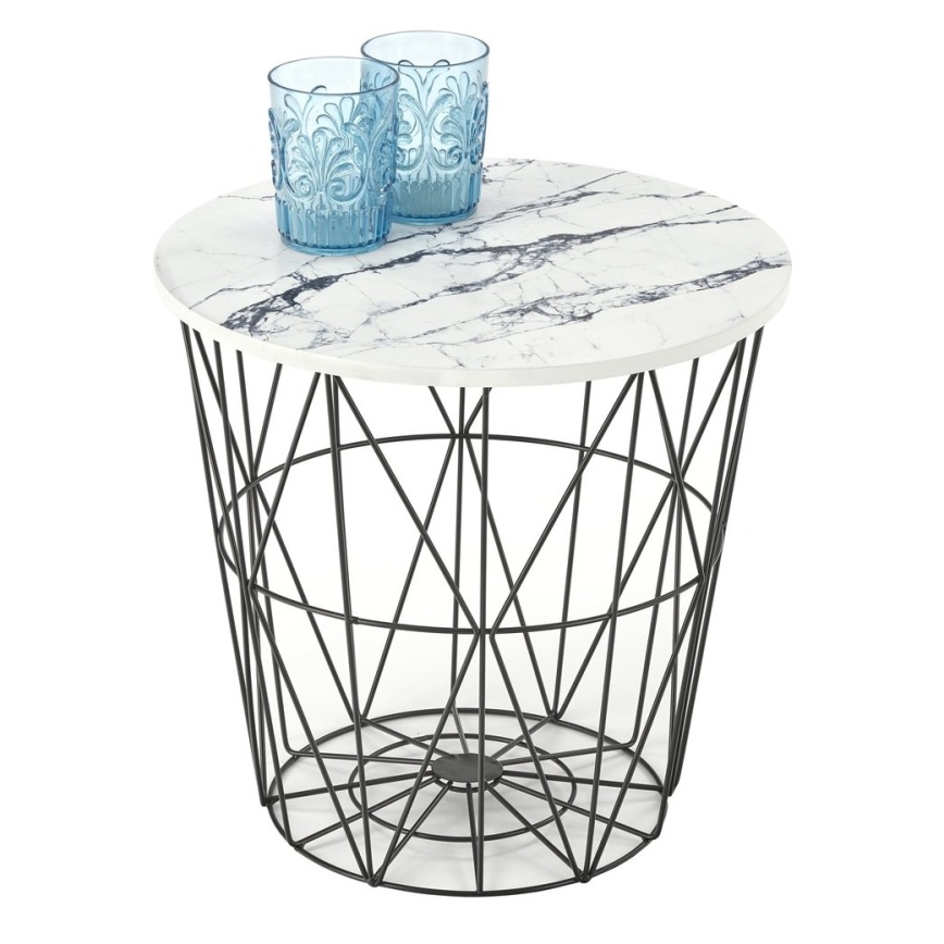 Koffie Tafel HARISSA 41x42 cm zwart/wit marmeren decor