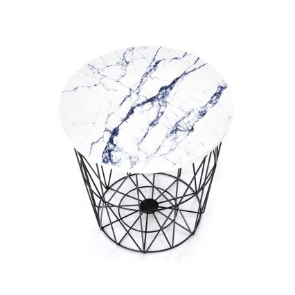 Koffie Tafel HARISSA 41x42 cm zwart/wit marmeren decor