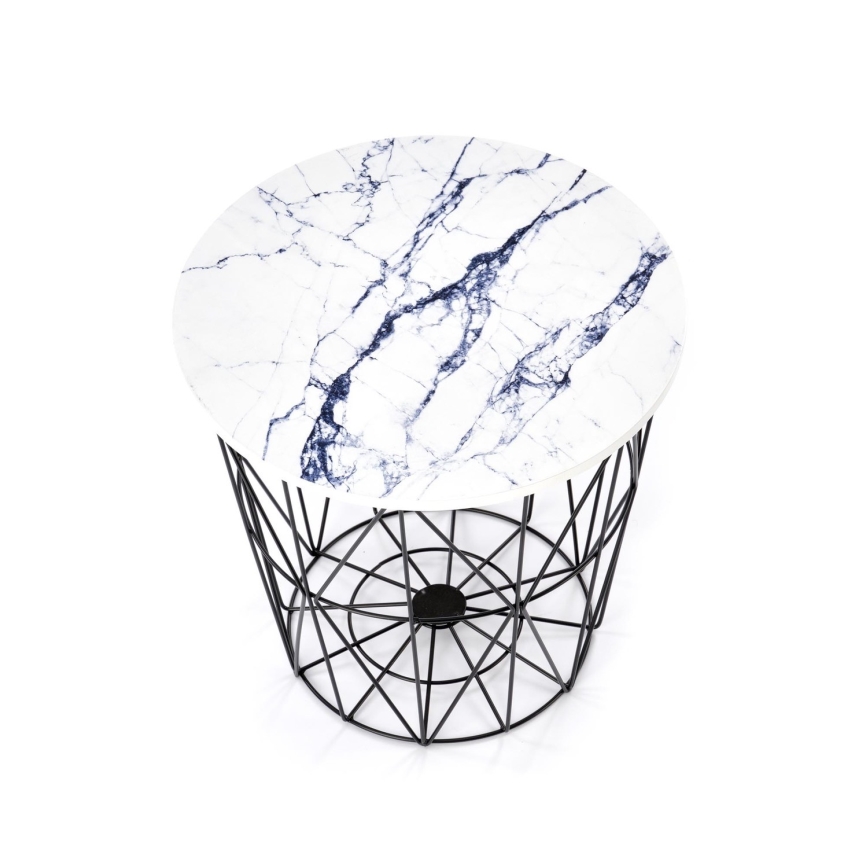Koffie Tafel HARISSA 41x42 cm zwart/wit marmeren decor