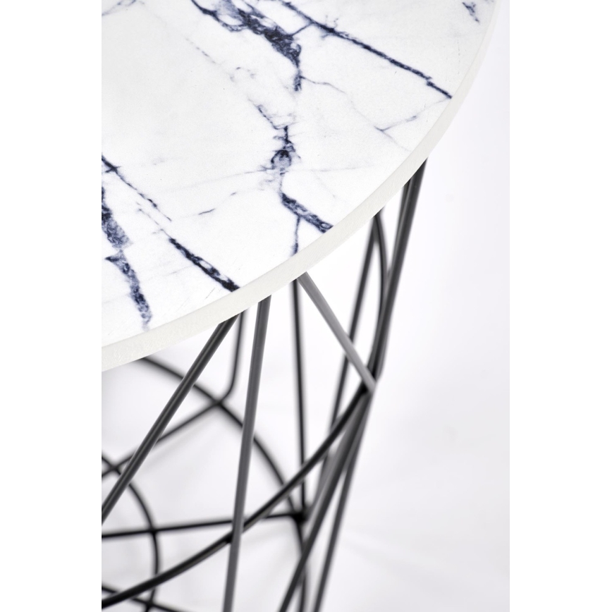 Koffie Tafel HARISSA 41x42 cm zwart/wit marmeren decor