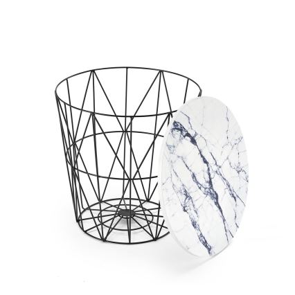 Koffie Tafel HARISSA 41x42 cm zwart/wit marmeren decor