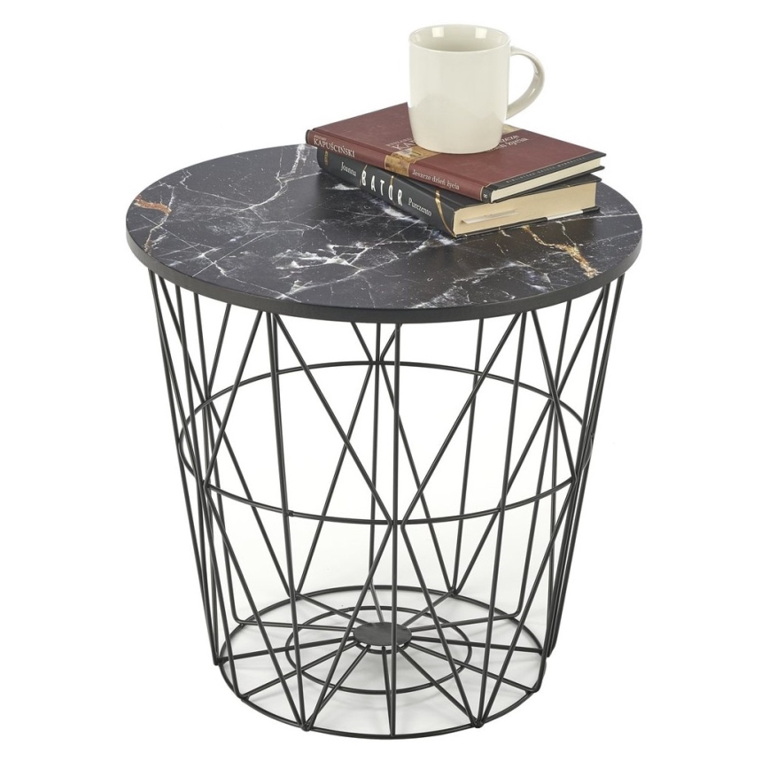 Koffie Tafel HARISSA 41x42 cm zwart/zwart marmeren decor
