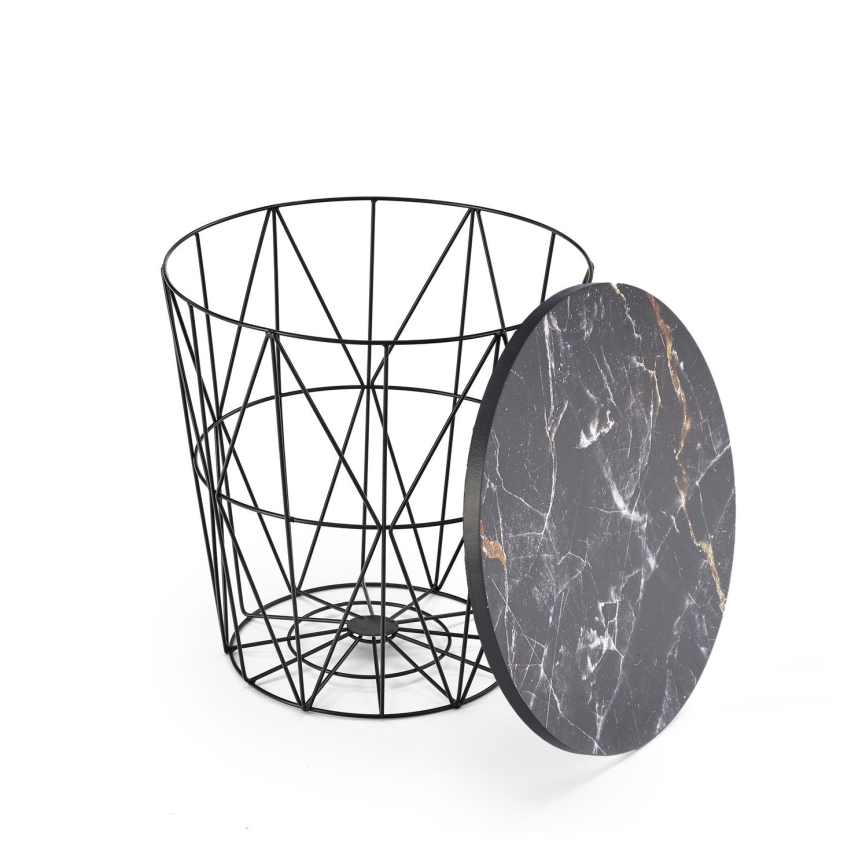 Koffie Tafel HARISSA 41x42 cm zwart/zwart marmeren decor