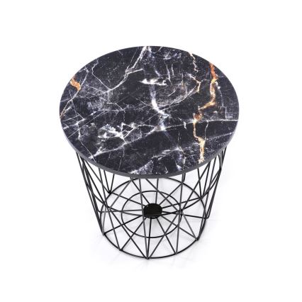 Koffie Tafel HARISSA 41x42 cm zwart/zwart marmeren decor