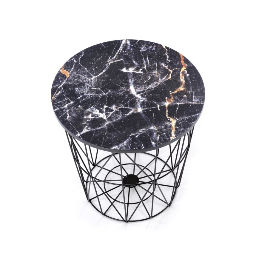 Koffie Tafel HARISSA 41x42 cm zwart/zwart marmeren decor