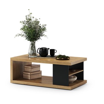 Koffie Tafel met een plank en opslagruimte LORA eiken/zwart