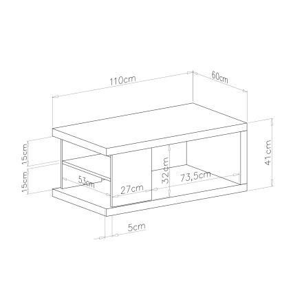 Koffie Tafel met een plank en opslagruimte LORA eiken/zwart