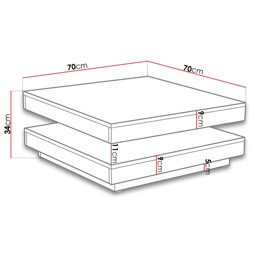 Koffie Tafel NENANI 34x70 cm grijs/eiken wotan