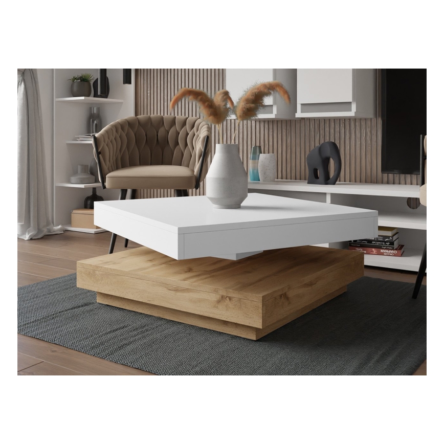 Koffie Tafel NENANI 34x70 cm wit/eiken wotan