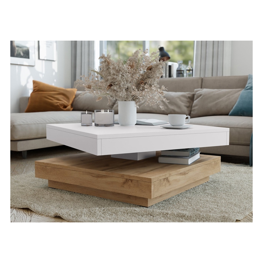 Koffie Tafel NENANI 34x70 cm wit/eiken wotan