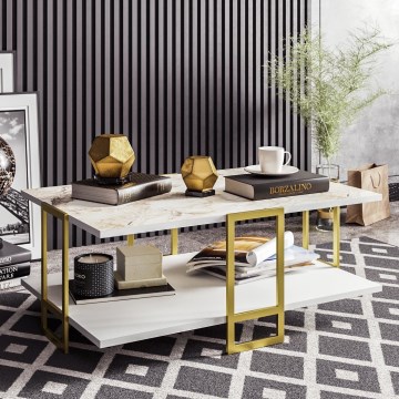 Koffie Tafel POLKA 36,6x91,5 cm goud/wit