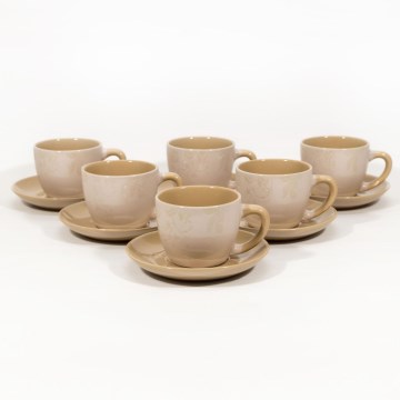 Koffieset 6x keramische kop en schotel beige roze