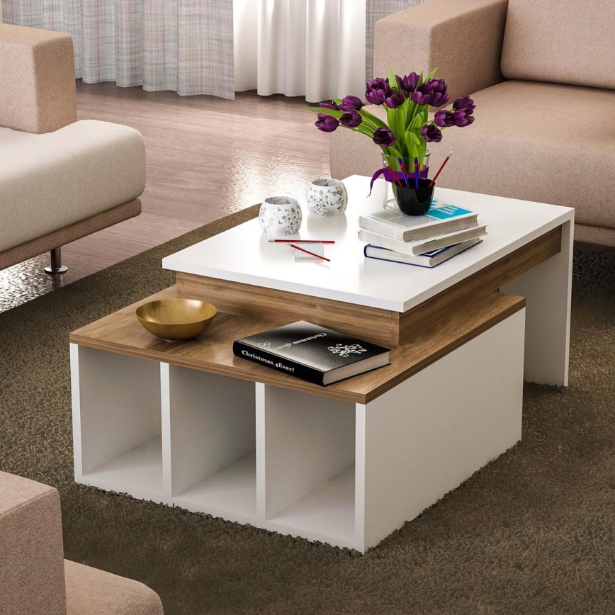 Koffietafel KOLARADO 37,4x90 cm wit/bruin