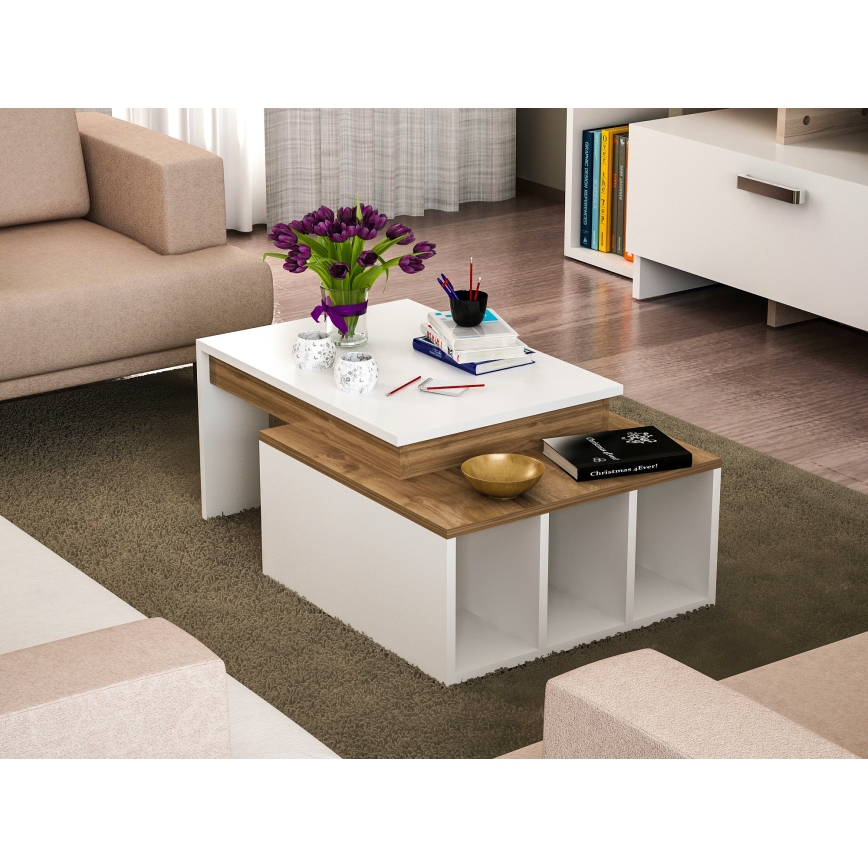 Koffietafel KOLARADO 37,4x90 cm wit/bruin