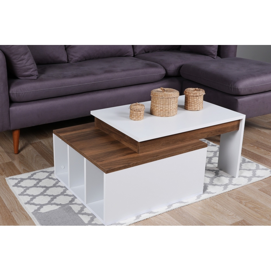 Koffietafel KOLARADO 37,4x90 cm wit/bruin