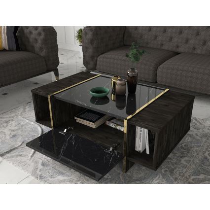 Koffietafel VEYRON 37,3x103,8 cm zwart/goud