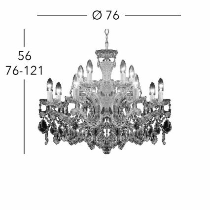 Kolarz 3149.88+4.3.KoT - Kristallen kroonluchter aan ketting MARIA LOUISE 12xE14/40W/230V 24K goud