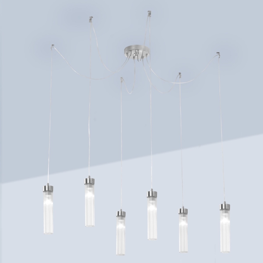 Kolarz 6009.30650 - Hanglamp aan een koord RAGGIO 6xE14/25W/230V spin zilver