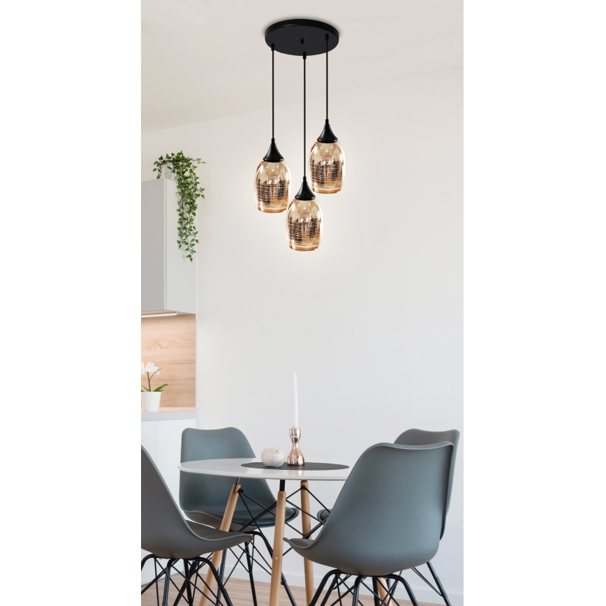 Koperen Hanglamp aan koord MARINA 3x E27 / 60W / 230V