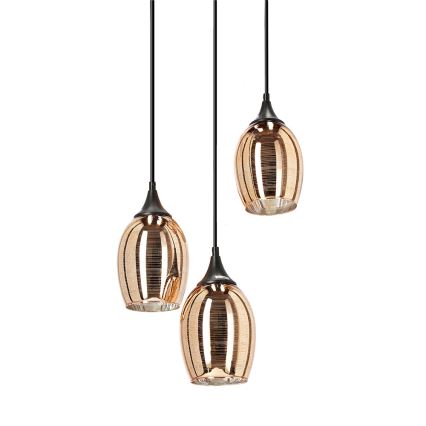 Koperen Hanglamp aan koord MARINA 3x E27 / 60W / 230V