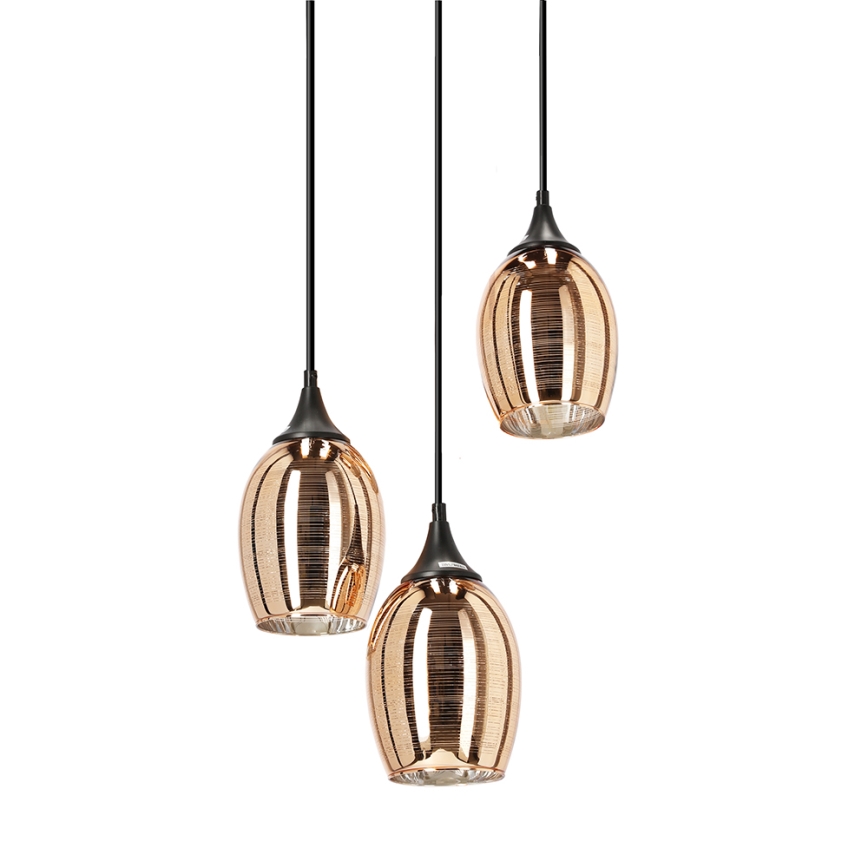 Koperen Hanglamp aan koord MARINA 3x E27 / 60W / 230V