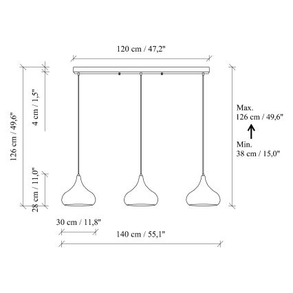 Koperen hanglamp aan snoer MUBA 3xE27/40W/230V