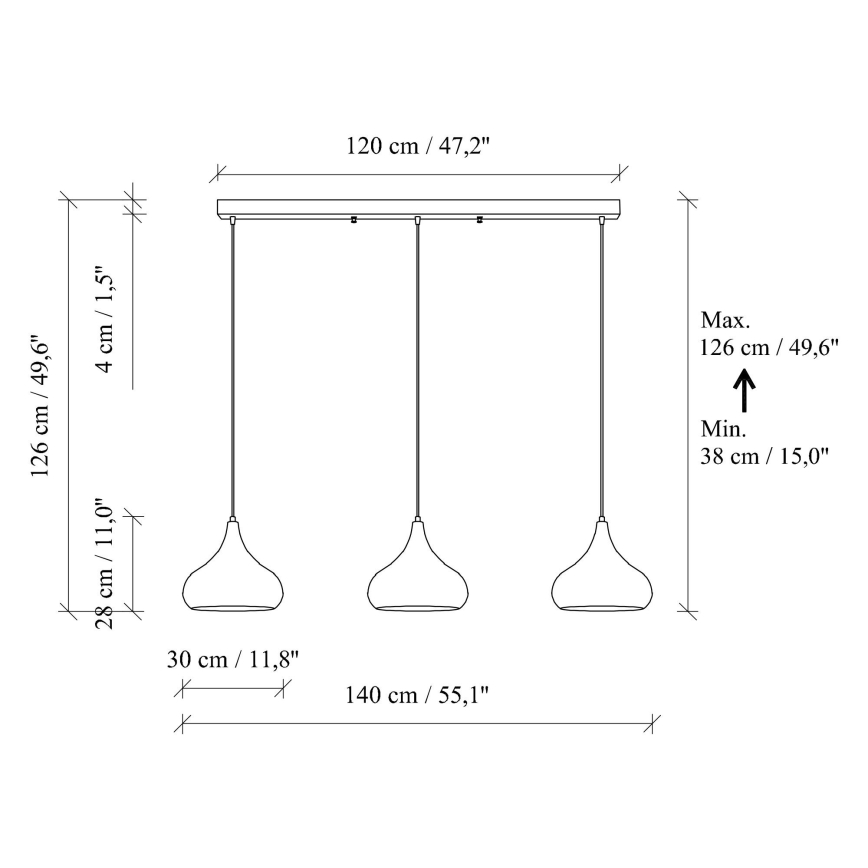 Koperen hanglamp aan snoer MUBA 3xE27/40W/230V