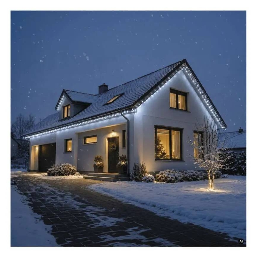Koppelbare lichtsnoer 100xLED/10m IP44 koelwit zwart