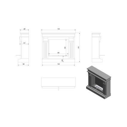 Kratki - BIO-open haard 97,9x115 cm 3kW wit