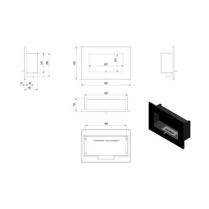 Kratki - Inbouw BIO-open haard 40x60 cm 2kW zwart