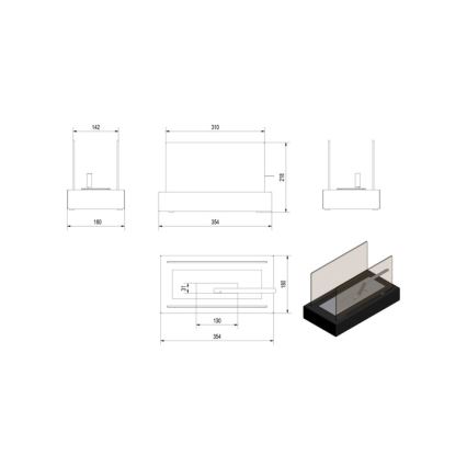 Kratki - BIO-open haard 21,8x35,4 cm 1kW zwart