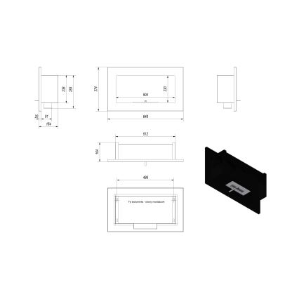 Kratki - Inbouw BIO-open haard 37,4x64,8 cm 1kW zwart